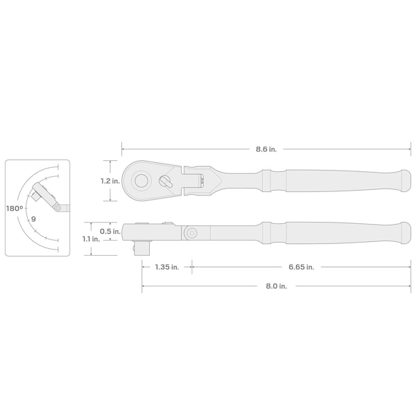 Tekton 3/8 Inch Drive x 8 Inch Flex Head Quick-Release Ratchet - SRH31108