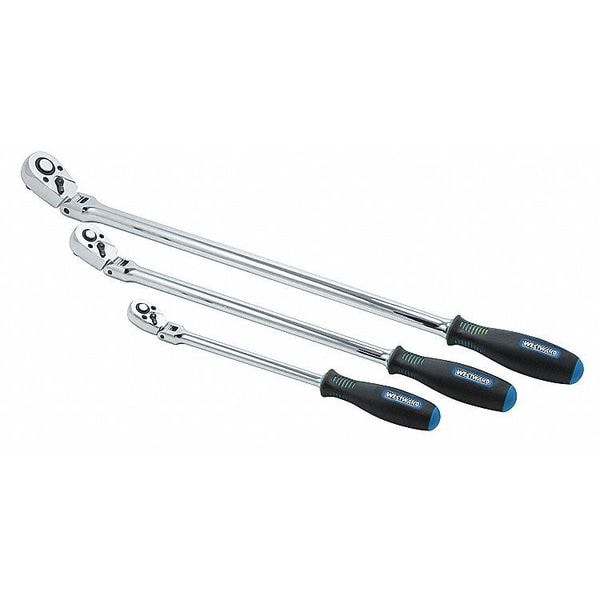 Westward 1/4", 3/8", 1/2" Drive 36 Geared Teeth Pear Hand Ratchet Set, Chrome - 5TZD2