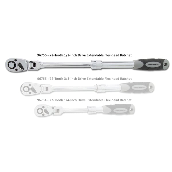 Steelman 1/2-Inch Drive 72-Tooth Extendable Flex-Head Ratchet (13.5 - 19-Inch Length) - 96756