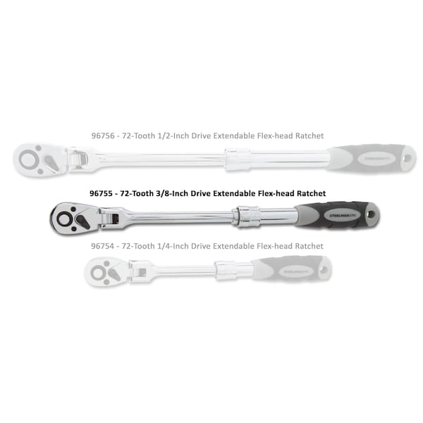 Steelman 3/8-Inch Drive 72-Tooth Extendable Flex-Head Ratchet (9.5 - 13.5-Inch Length) - 96755