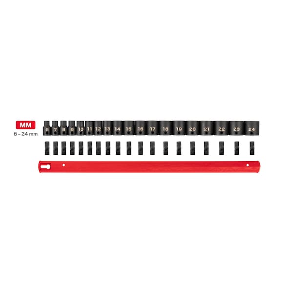 Tekton 3/8 Inch Drive 6-Point Impact Socket Set with Rail, 19-Piece (6-24 mm) - SID91106