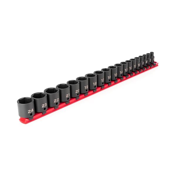 Tekton 3/8 Inch Drive 6-Point Impact Socket Set with Rail, 19-Piece (6-24 mm) - SID91106