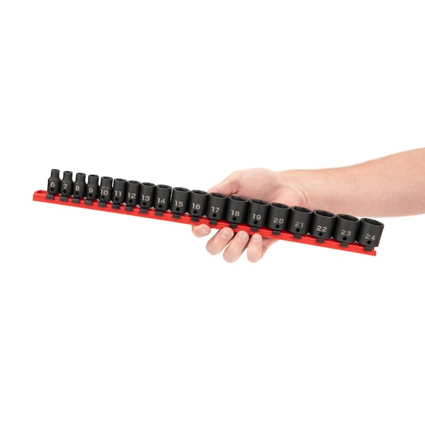 Tekton 3/8 Inch Drive 6-Point Impact Socket Set with Rail, 19-Piece (6-24 mm) - SID91106