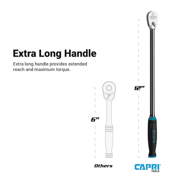 Capri Tools 1/4 in. Drive Fine 90-Tooth Extra Long Ratchet, Ergonomic Soft Grip - CP90S14L