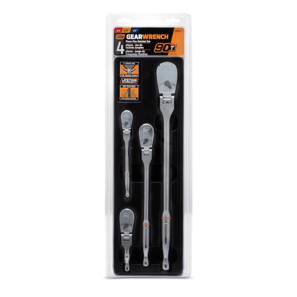 Gearwrench 4 Piece 1/4", 3/8" & 1/2" Drive 90-Tooth Flex Head Teardrop Ratchet Set - 81230T