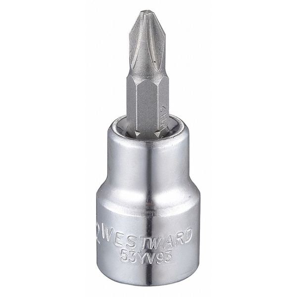 Westward 3/8 in Drive Phillips Socket Bit Metric #2 Tip, 1 13/16 in L - 53YV93