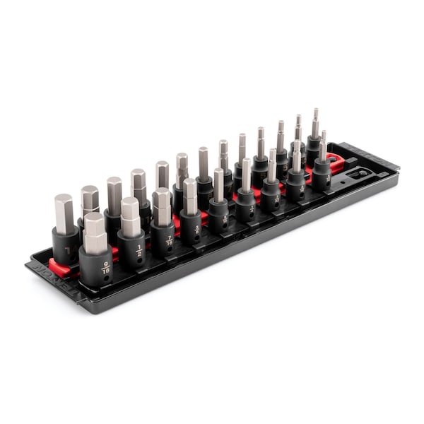 Tekton 3/8 Inch Drive Hex Impact Bit Socket Set with Rails, 22-Piece (5/32 - 9/16 in., 4 - 14 mm) - SIB91201