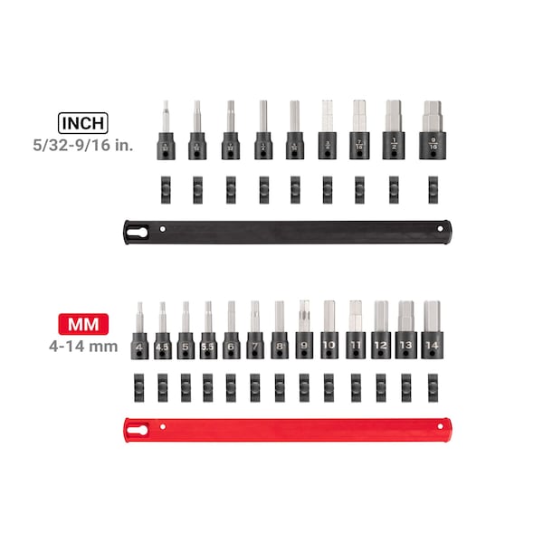 Tekton 3/8 Inch Drive Hex Impact Bit Socket Set with Rails, 22-Piece (5/32 - 9/16 in., 4 - 14 mm) - SIB91201