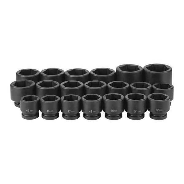 Grey Pneumatic 1" Drive Standard Length Impact Set, Metric, 20 pcs - 9020M