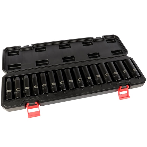 Milton 1/2 in. Drive Deep 6-Point Impact Socket Set, 10-24mm Metric, Black Oxide Finish 15-Piece - 1300-SS-05