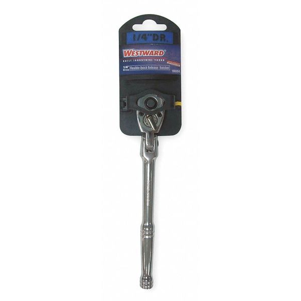 Westward 1/4 in Drive 36 Geared Teeth Pear Head Style Hand Ratchet, 7 in L, Chrome Finish - 1NUD4