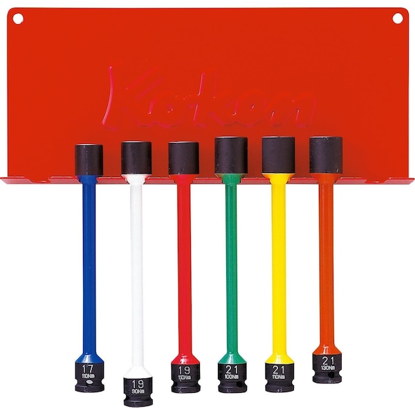 Ko-Ken 1/2 Sq. Dr. Torsion Bar with Metal Wall Hanger 17-21mm  Color coded 8 pieces - 14101MP/8H