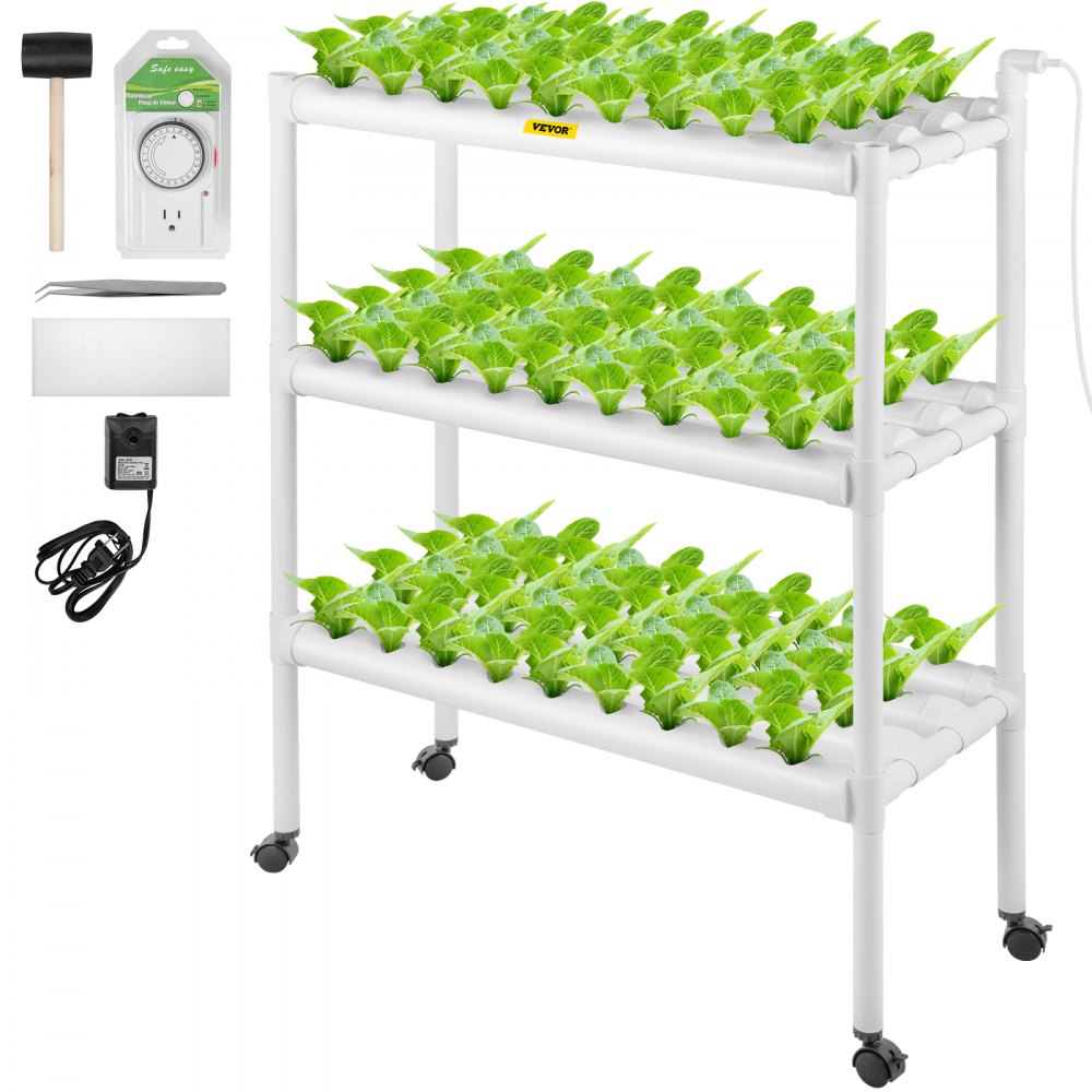VEVOR Hydroponics Growing System, 108 Sites 12 Food-Grade PVC-U Pipes, 3 Layers Indoor Planting Kit with Water Pump, Timer, Nest Basket, Sponge, for Fruits, Vegetables, Herbs, White - SP3108110220V012VV5