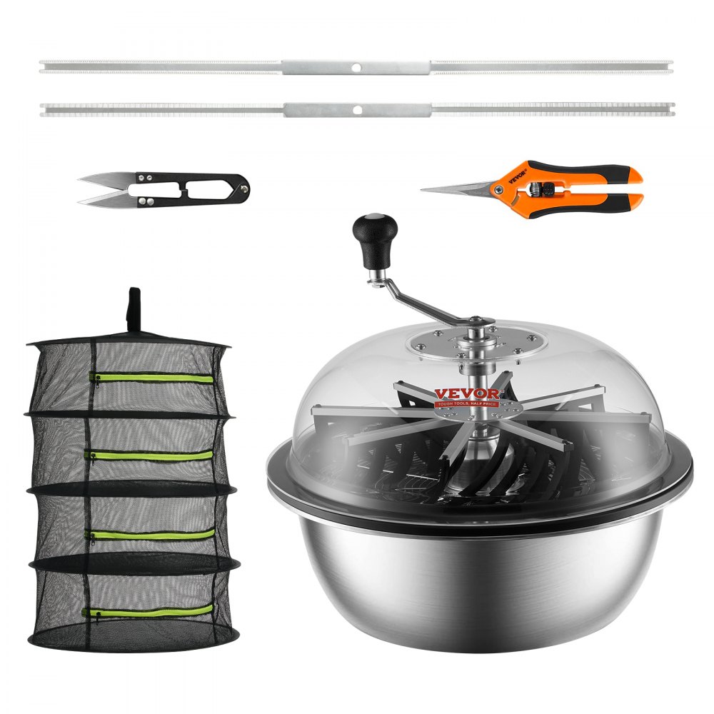 VEVOR Leaf Bowl Trimmer, 19'' Trimmer Bowl, Manual Bud Trimmer with Stainless-Steel Blades for Twisted Spin Cut, Clear Visibility Dome, Foldable Herb Drying Rack and Hand Pruner Included - SDSCJ19YCBXGOPPNNV0