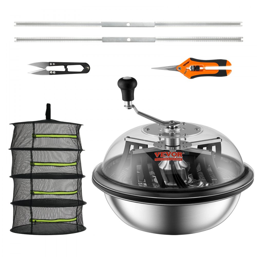 VEVOR Leaf Bowl Trimmer, 16'' Trimmer Bowl, Manual Bud Trimmer with Stainless-Steel Blades for Twisted Spin Cut, Clear Visibility Dome, Foldable Herb Drying Rack and Hand Pruner Included - SDSCJ16INCHPIOOBOV0