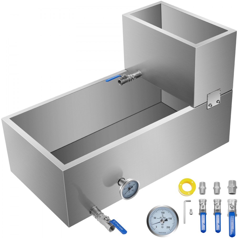 VEVOR Maple Syrup Evaporator Pan 30x16x19 Inch Stainless Steel Maple Syrup Boiling Pan with Valve and Thermometer and Feed Pan for Boiling Maple Syrup - ZFQ16X30YSX000001V0