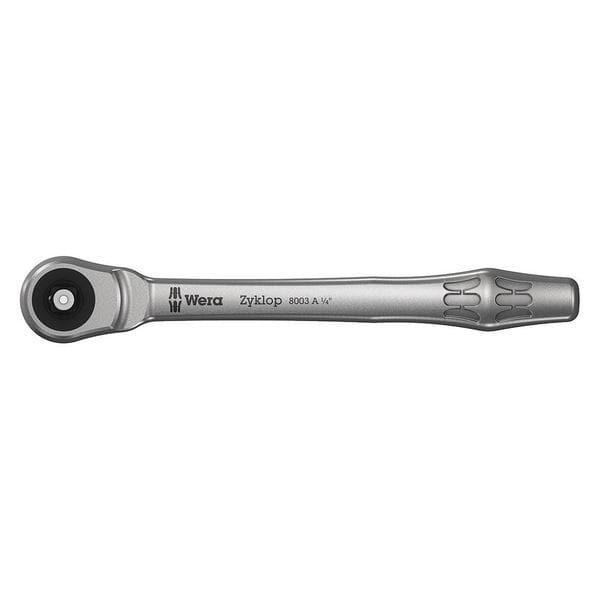 Wera 1/4" Drive 76 Geared Teeth Pear Head Style Hand Ratchet, 5-1/2" L, Satin Finish - 05004003001