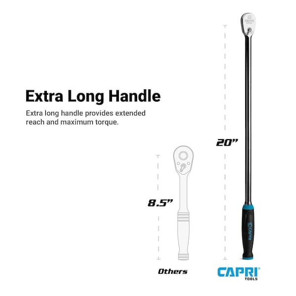 Capri Tools 3/8 in. Drive Fine 90-Tooth Extra Long Ratchet, Ergonomic Soft Grip - CP90S38L