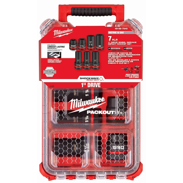 Milwaukee Tool 1 in Drive Impact Socket Set, Metric and Inch, 7 pcs - 49-66-7840