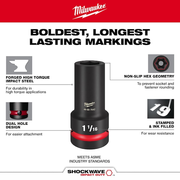Milwaukee Tool 1 in Drive Impact Socket Set, Metric and Inch, 7 pcs - 49-66-7840