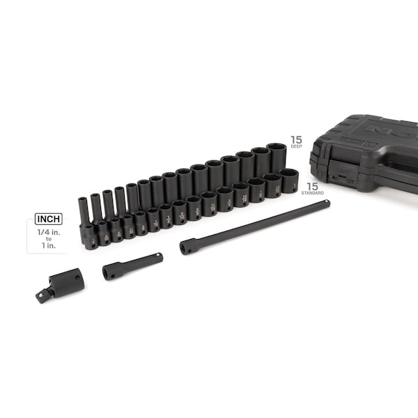 Tekton 3/8 Inch Drive 6-Point Impact Socket Set, 33-Piece (1/4-1 in.) - SID91400