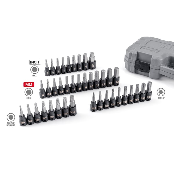 Tekton 3/8 Inch Drive Hex, Torx, Triple Square Impact Bit Socket Set (40-Piece) - SIB91301