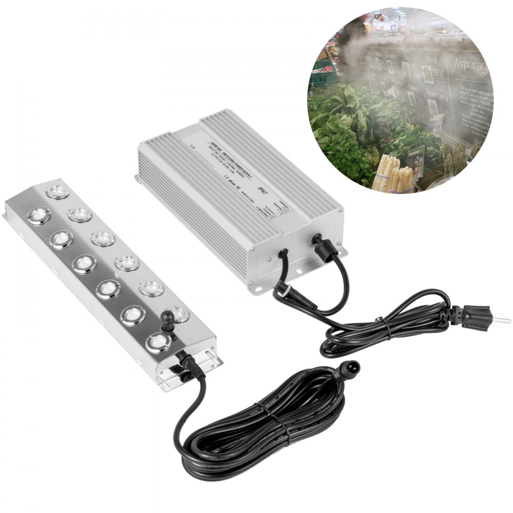VEVOR Mist Maker 12 Head Ultrasonic Mist Fogger with Waterproof Power Supply Ultrasonic Fogger Humidifier Stainless Steel Pond Mister Fogger 7kg/h - CSBWHQ12TFS000001V1
