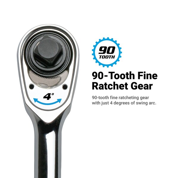 Capri Tools 1/2 in. Drive Fine 90-Tooth Ratchet, Ergonomic Soft Grip - CP90S12