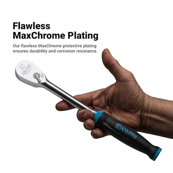 Capri Tools 1/2 in. Drive Fine 90-Tooth Ratchet, Ergonomic Soft Grip - CP90S12