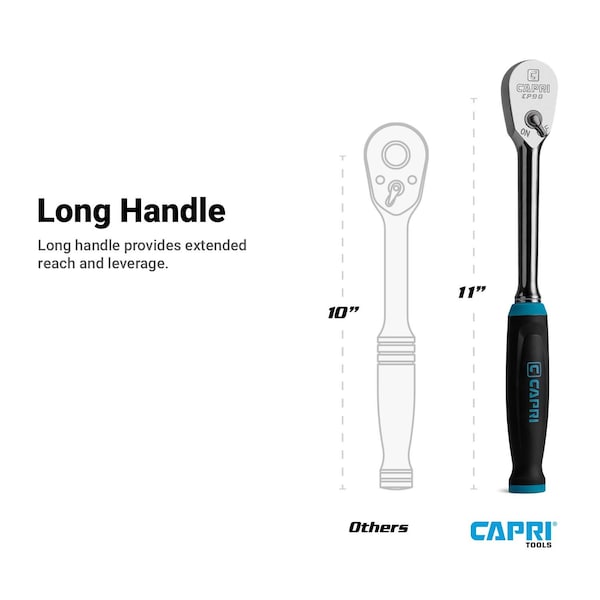 Capri Tools 1/2 in. Drive Fine 90-Tooth Ratchet, Ergonomic Soft Grip - CP90S12