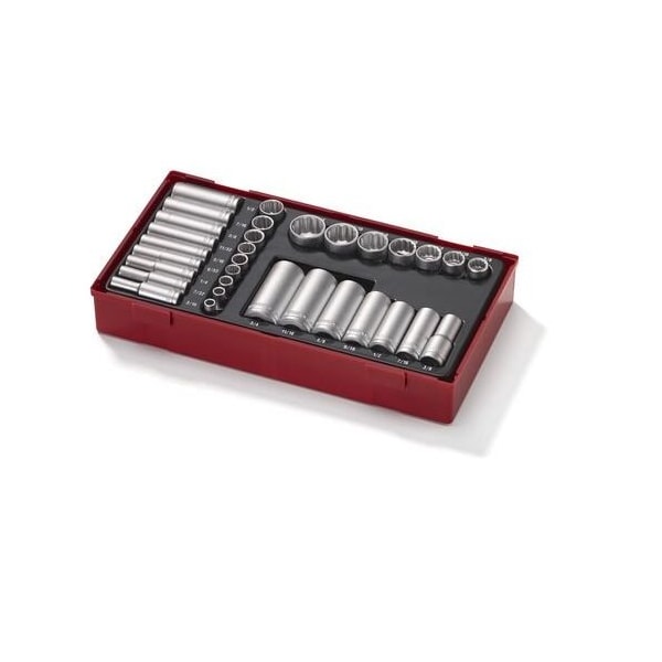 Teng Tools 32 Piece 1/4 Inch & 3/8 Inch Drive 12 Point SAE Shallow & Deep Chrome Vanadium Socket Set - TTAF3212