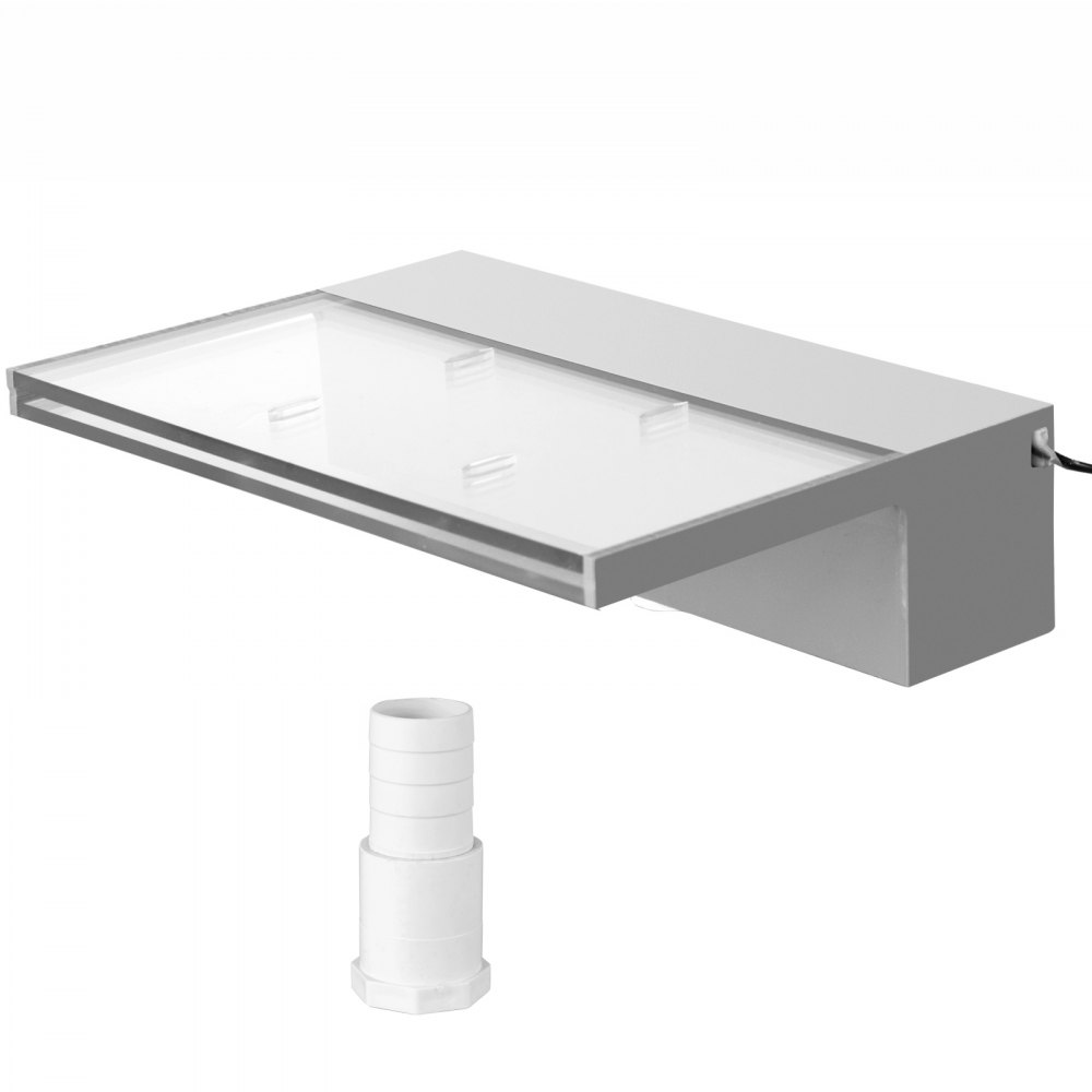VEVOR Pool Fountain Spillway 11.8x3.2x8.1 Inches, Fountain Spilway Blue Strip LED Light, Pool Waterfall Fountain Solid Acrylic, Pool Waterfall for Garden Pond, Swimming Pool, Squares - SLPBPQAW300LG0001V1