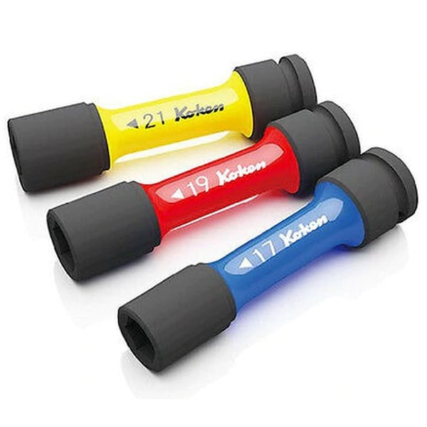 Ko-Ken Wheel Nut Socket Set 17-21mm 6 Point 110mm Color coded 3 pieces 1/2 Sq. Drive - 14201M
