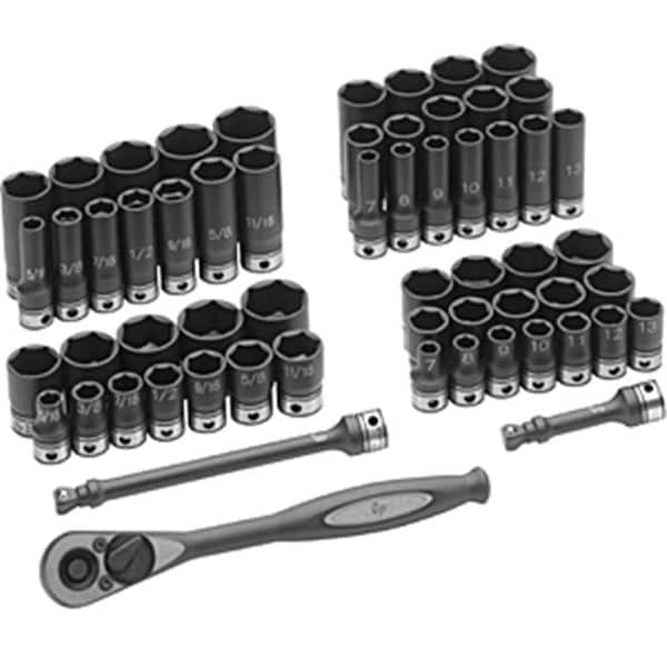 Grey Pneumatic Grey Pneumatic GRY81659CRD 59 Pc .38" Dr. 6 Point Standard and Deep Length Fractional and Metric Duo-Socket Set - GRY81659CRD