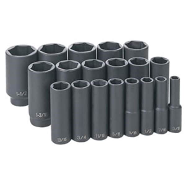 Grey Pneumatic Grey Pneumatic 1319D 0.5 in. Drive 19 Pc. Deep Length Fractional Master Set - GRY-1319D