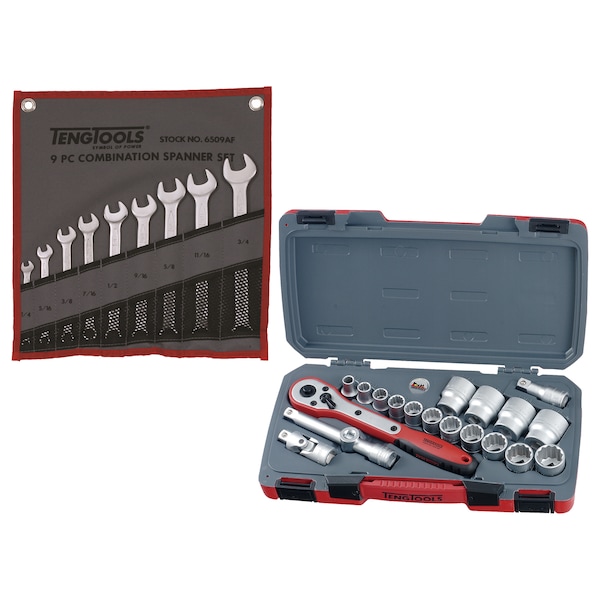 Teng Tools 29 Piece 1/2" Drive SAE Socket and SAE Combination Spanner - T1220AF-KIT2