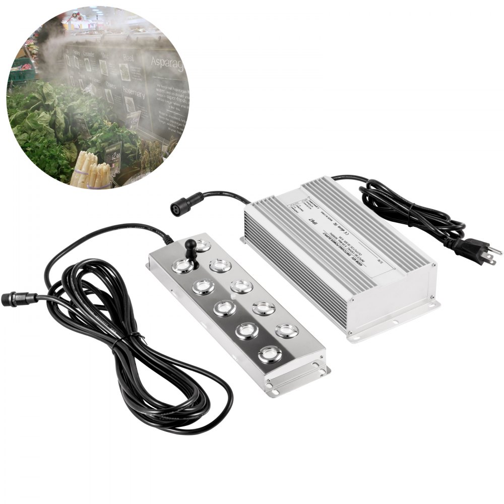 VEVOR Mist Maker Fogger 10 Head Ultrasonic Mist Fogger with Waterproof Power Supply Ultrasonic Fogger Humidifier Stainless Steel Pond Mister Fogger 5kg/h - CSBWHQ10TFS000001V1