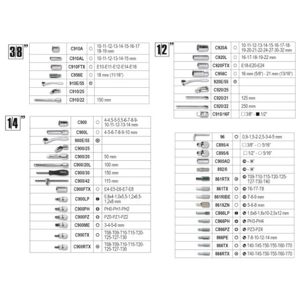 Beta 903E/C170 1/4 in, 3/8 in 1/2 in Drive 170-Piece Socket and Accessories set with Plastic Storage Case - 009031170