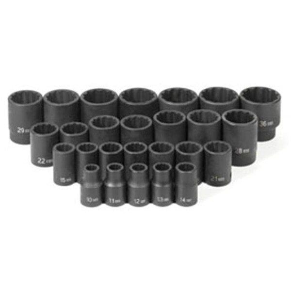 Grey Pneumatic Grey Pneumatic 1726M 0.5 in. Drive 26 Pc. Standard Length Metric Set - 12 Point - GRY-1726M