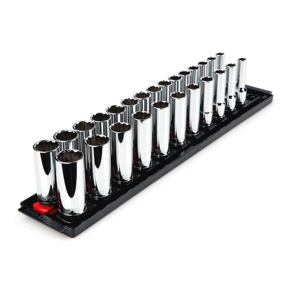 Tekton 1/2 Inch Drive Deep 12-Point Socket Set, 26-Pc (3/8-1 in., 10-24 mm) - SHD92204