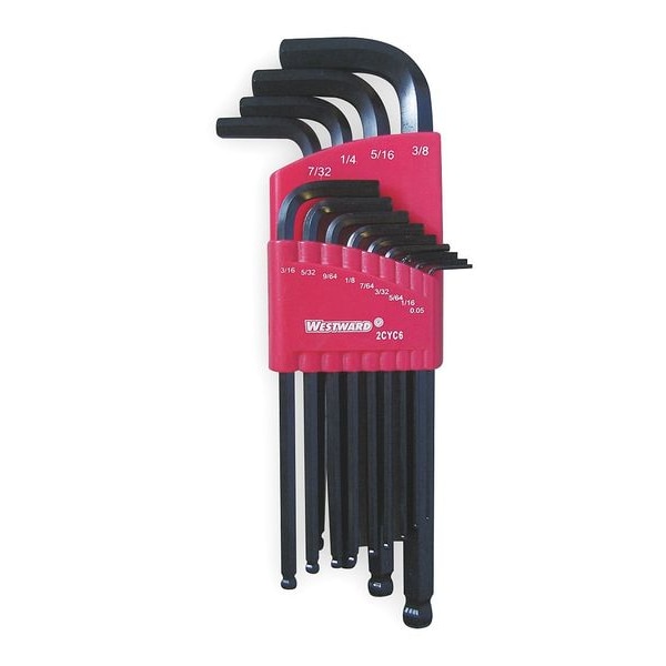 Westward 13-Piece Hex Key Set, SAE L-Shape, Black Oxide, Plastic Holder - 2CYC6