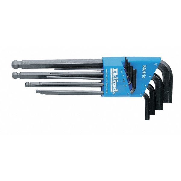 Eklind 9-Piece Hex Key Set, L, Long, 2 Tips, Metric, Steel, Black Oxide, Plastic Case, 13609 - 13609