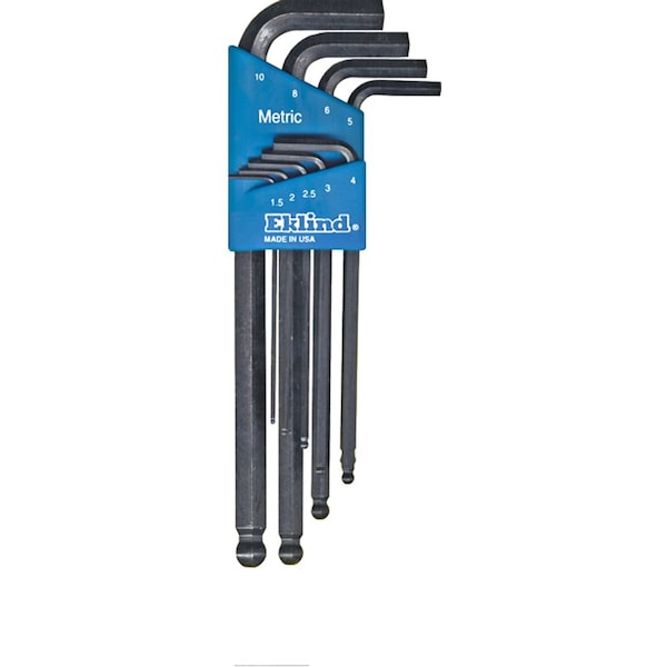 Eklind 9-Piece Hex Key Set, L, Long, 2 Tips, Metric, Steel, Black Oxide, Plastic Case, 13609 - 13609
