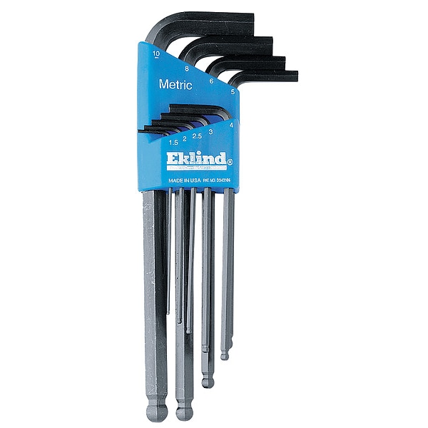 Eklind 9-Piece Hex Key Set, L, Long, 2 Tips, Metric, Steel, Black Oxide, Plastic Case, 13609 - 13609
