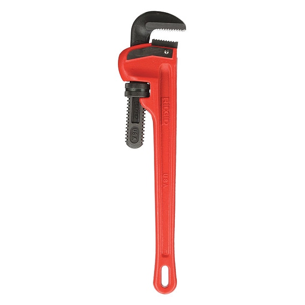 Ridgid Pipe Wrench, Straight, Cast Iron, 18 in L, 2 1/2 in Jaw Capacity - 18
