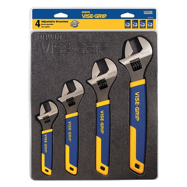 Irwin Vise-Grip Adjustable Wrench Set, 6 in, 8 in, 10 in, 12 in, Chrome, 4-Piece - 2078706