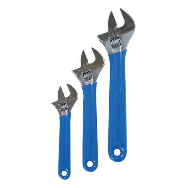 Westward Adjustable Wrench Set, 3/4 in, 1 in, 1 1/8 in Jaw Cap, Alloy Steel, Chrome, Metric/SAE, 3-Piece - 1NYD2
