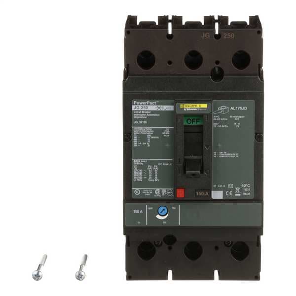 Square D Molded Case Circuit Breaker, JGL Series, 150A, 3 Pole, 600V AC, 65kA at 240V AC - JGL36150