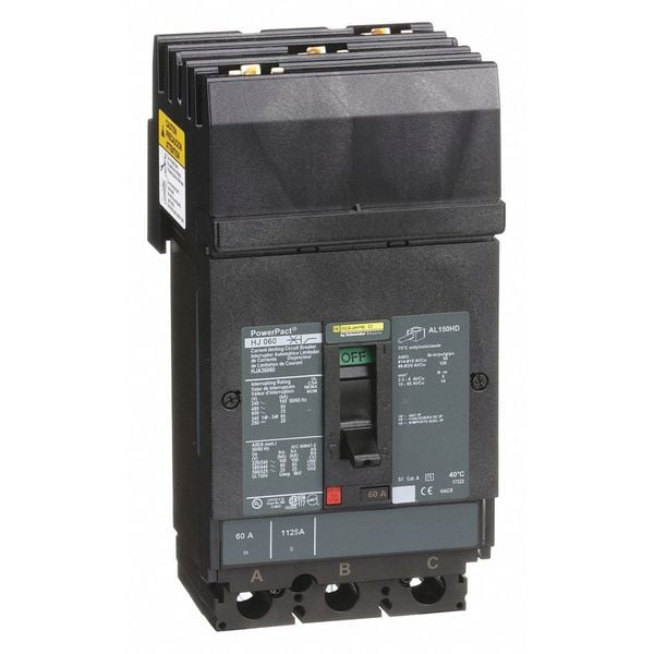 Square D Molded Case Circuit Breaker, HJA Series, 60A, 3 Pole, 600V AC, 100kA at 240V AC - HJA36060