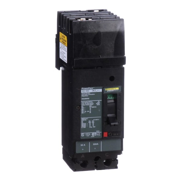 Square D Molded Case Circuit Breaker, HDA Series, 30A, 2 Pole, 600V AC, 25kA at 240V AC - HDA260302